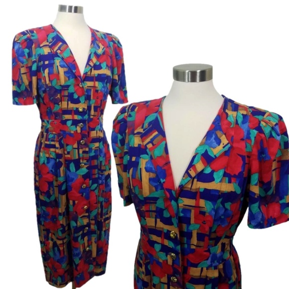 Vintage Dresses & Skirts - Vintage 80s 90s Secretary Floral Print Dress